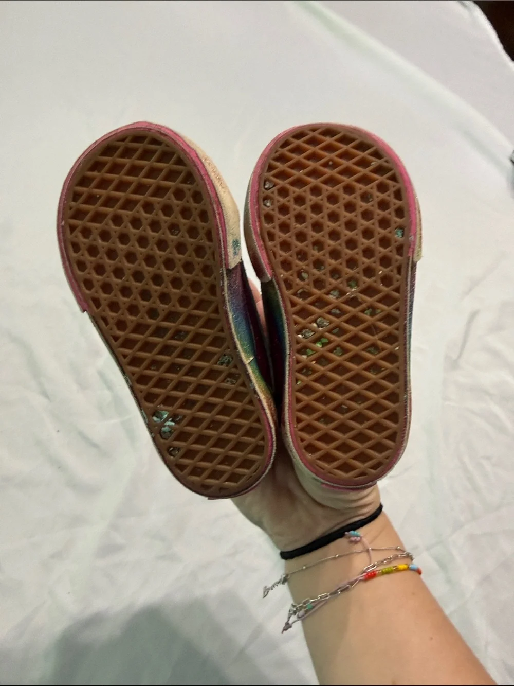Vans Kids Glitter Low Top Sneakers - Purple Pink with Rainbow Sole